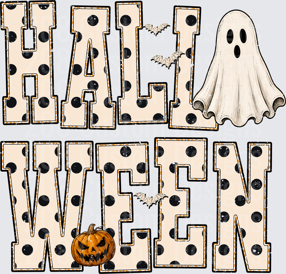 Halloween Polka Dot Letters Ghost Bats Jack-O-Lantern