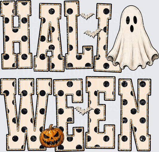 Halloween Polka Dot Letters Ghost Bats Jack-O-Lantern