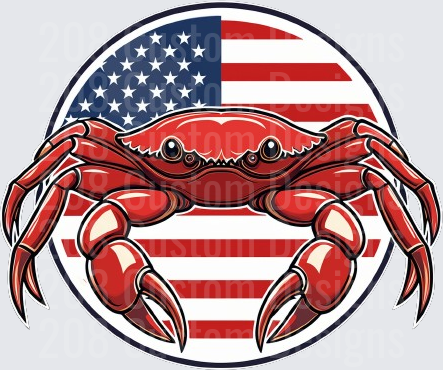 Red Crab with American Flag Background Circle Design