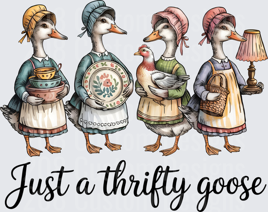 Just a Thrifty Goose Vintage Geese in Bonnets with Teacups and Lamp