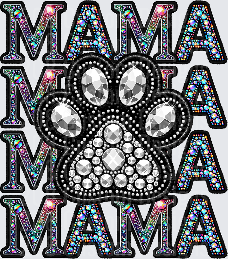 Rhinestone MAMA Paw Print Design with Colorful Bling Letters