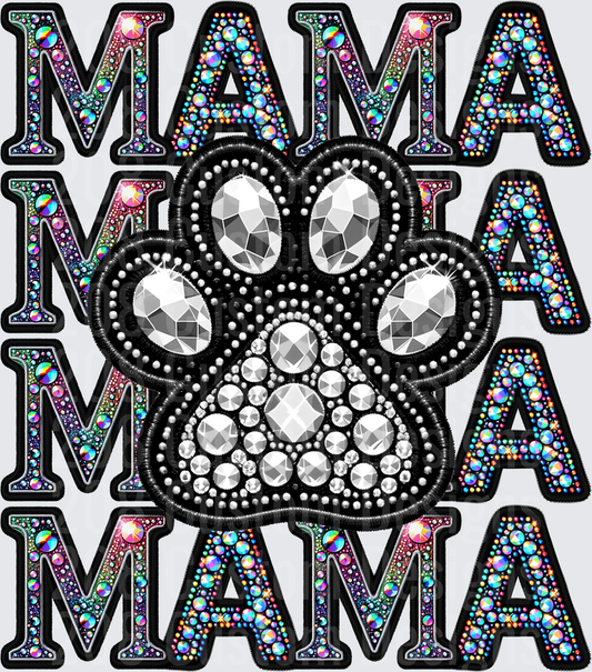 Rhinestone MAMA Paw Print Design with Colorful Bling Letters