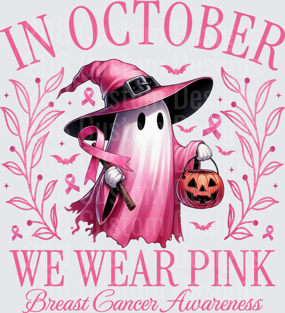 In October We Wear Pink Breast Cancer Awareness Halloween Ghost