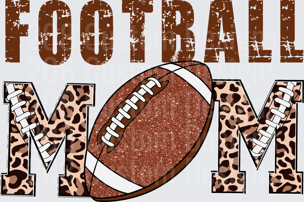 Football Mom Leopard Print Glitter Ball Grunge Text Design