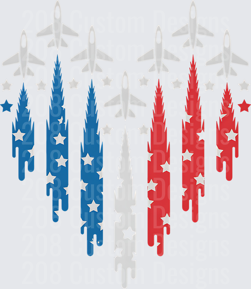 Patriotic Paint Drip Fighter Jets with Red White Blue Stars
