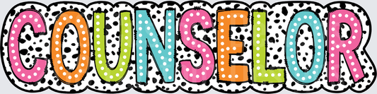 Colorful Polka Dot Dalmatian Print COUNSELOR Bold Letters