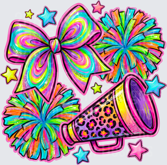 Neon Rainbow Cheer Bow Pom Poms Leopard Megaphone Stars