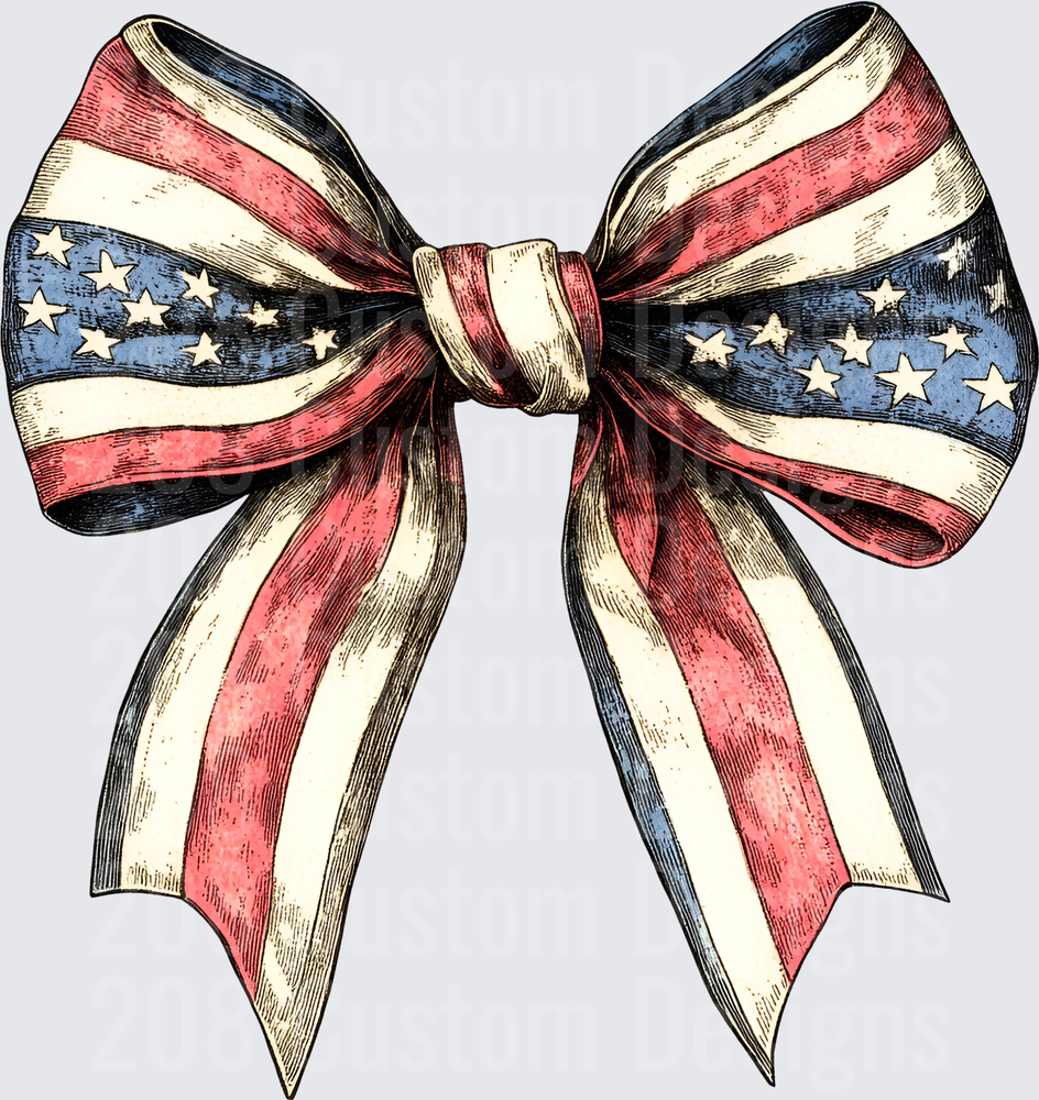 Vintage American Flag Bow with Stars and Stripes Pattern