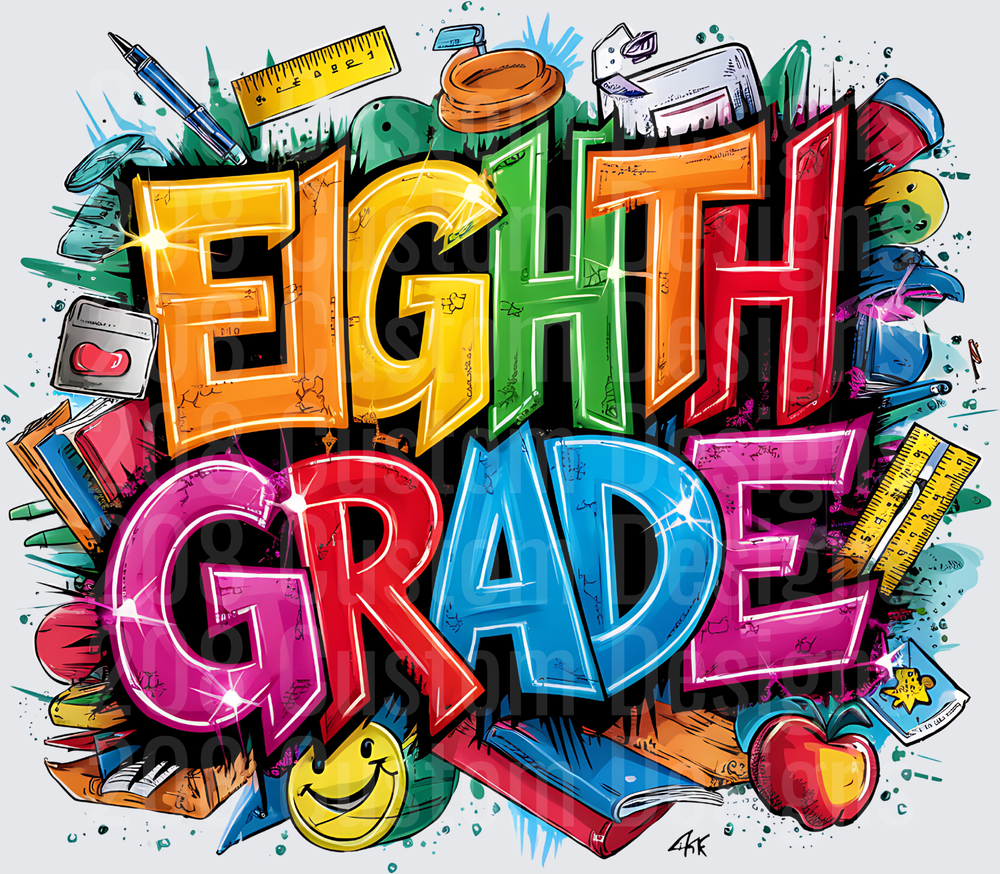 Eighth Grade Bold Graffiti School Supplies Colorful Design