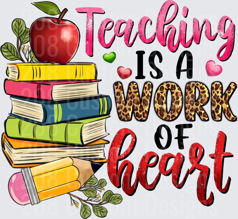 Teaching Is A Work Of Heart Stacked Books Apple Pencil