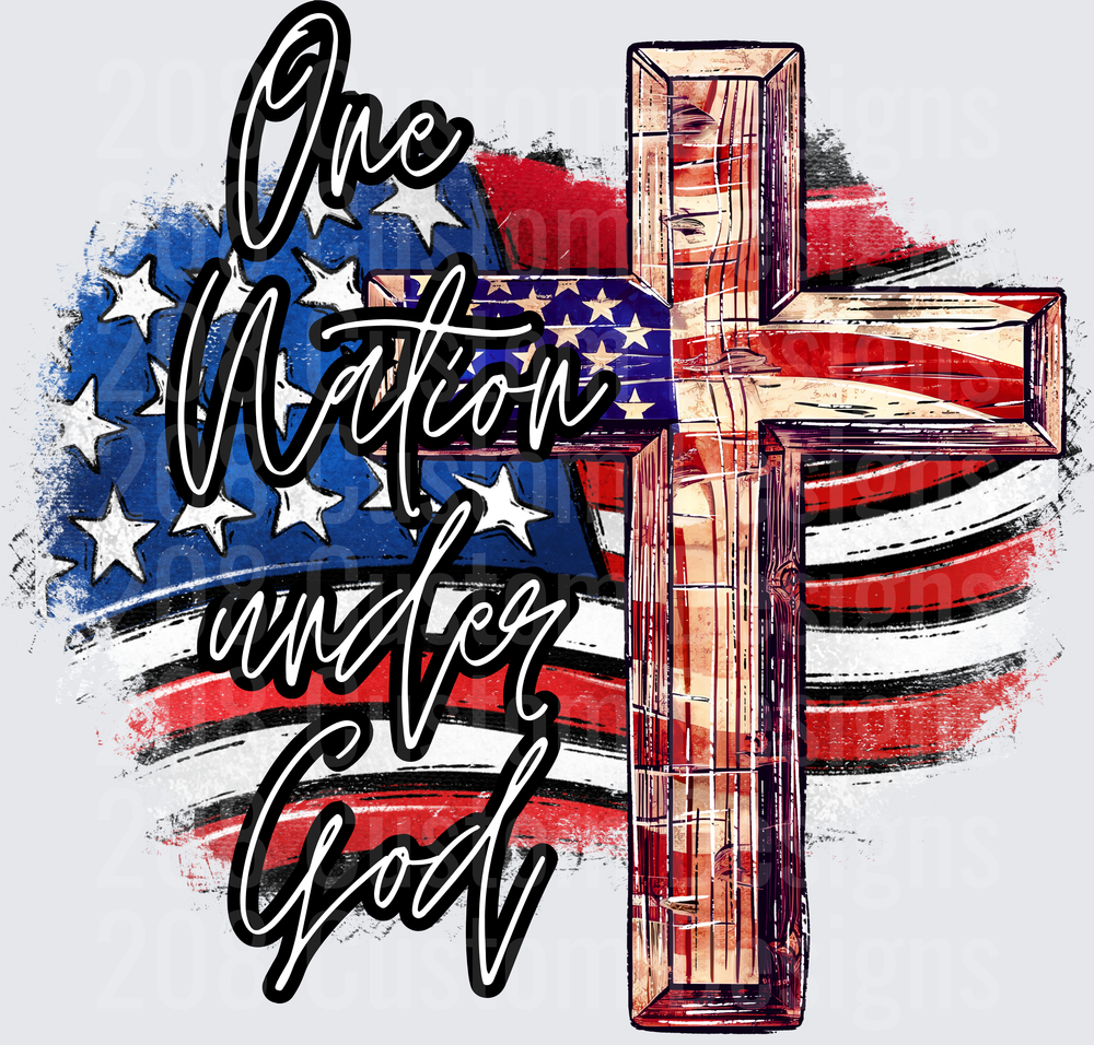 One Nation Under God Patriotic Cross American Flag Design