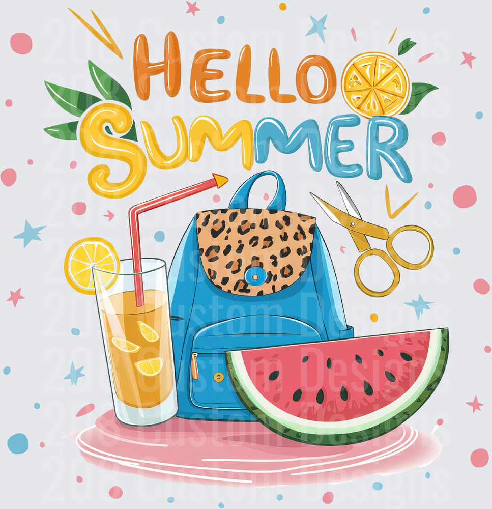 Hello Summer Leopard Backpack Lemonade Watermelon Slice