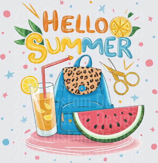 Hello Summer Leopard Backpack Lemonade Watermelon Slice
