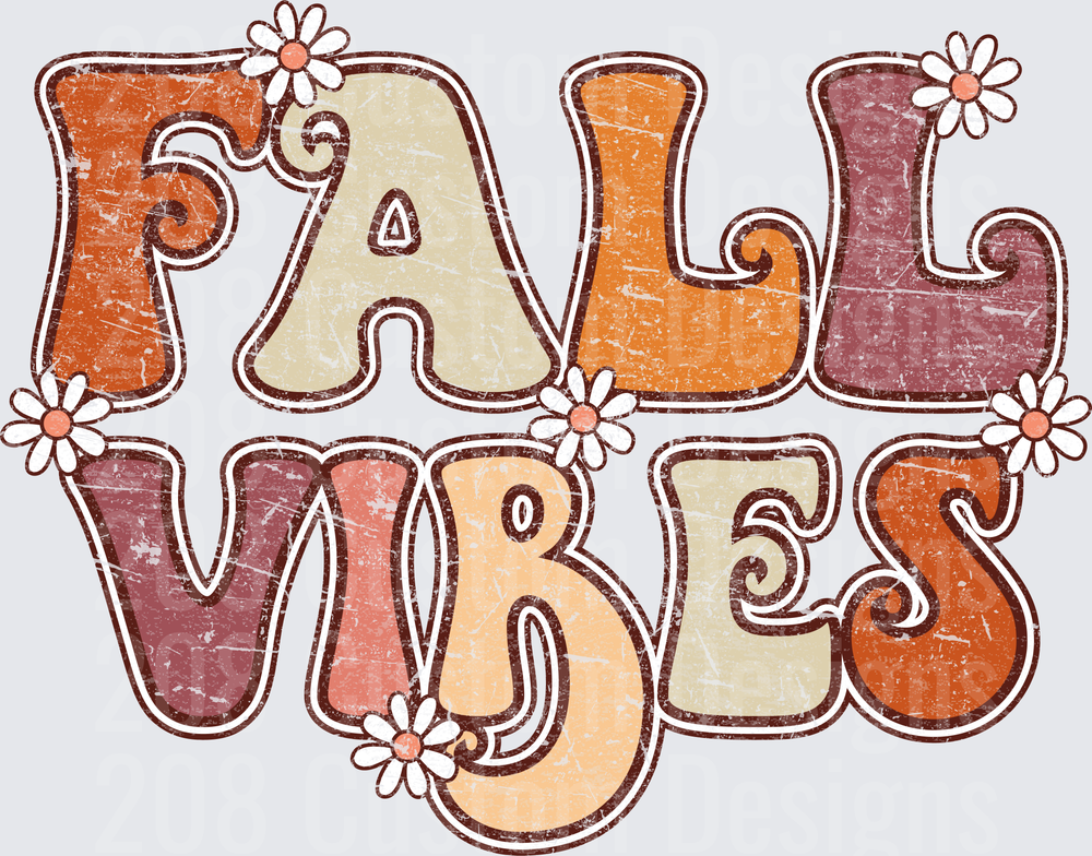 Fall Vibes Retro Lettering with Autumn Flowers