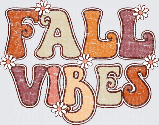 Fall Vibes Retro Lettering with Autumn Flowers