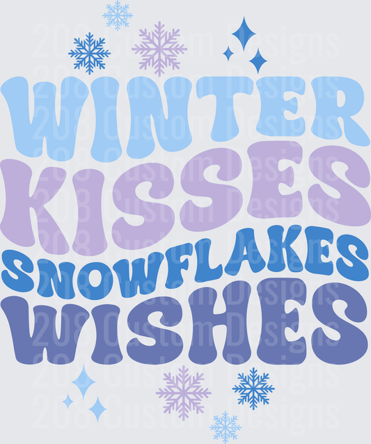 Winter Kisses Snowflakes Wishes Typography with Snowflakes