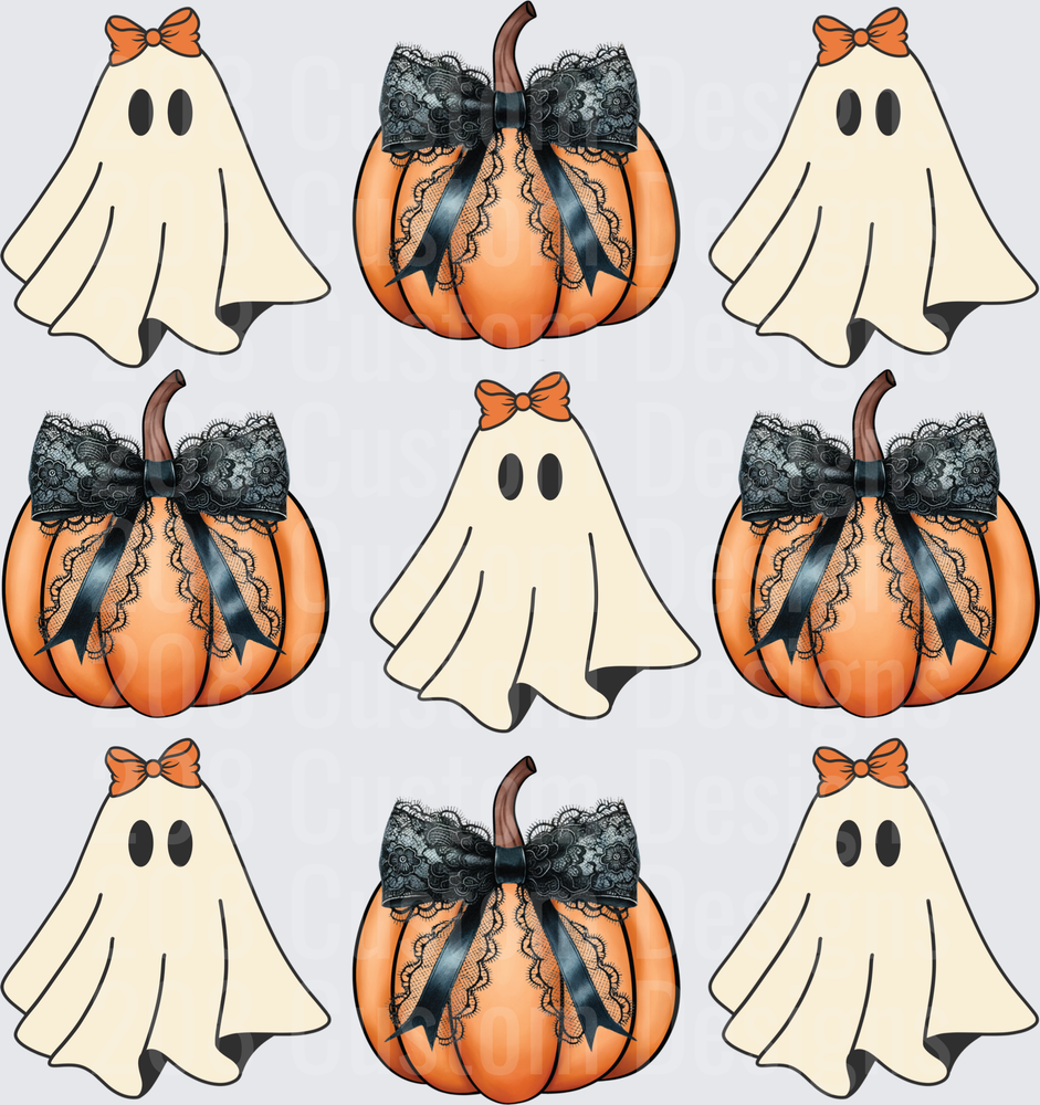 Coquette Halloween Ghost Pumpkin Black Lace Bow