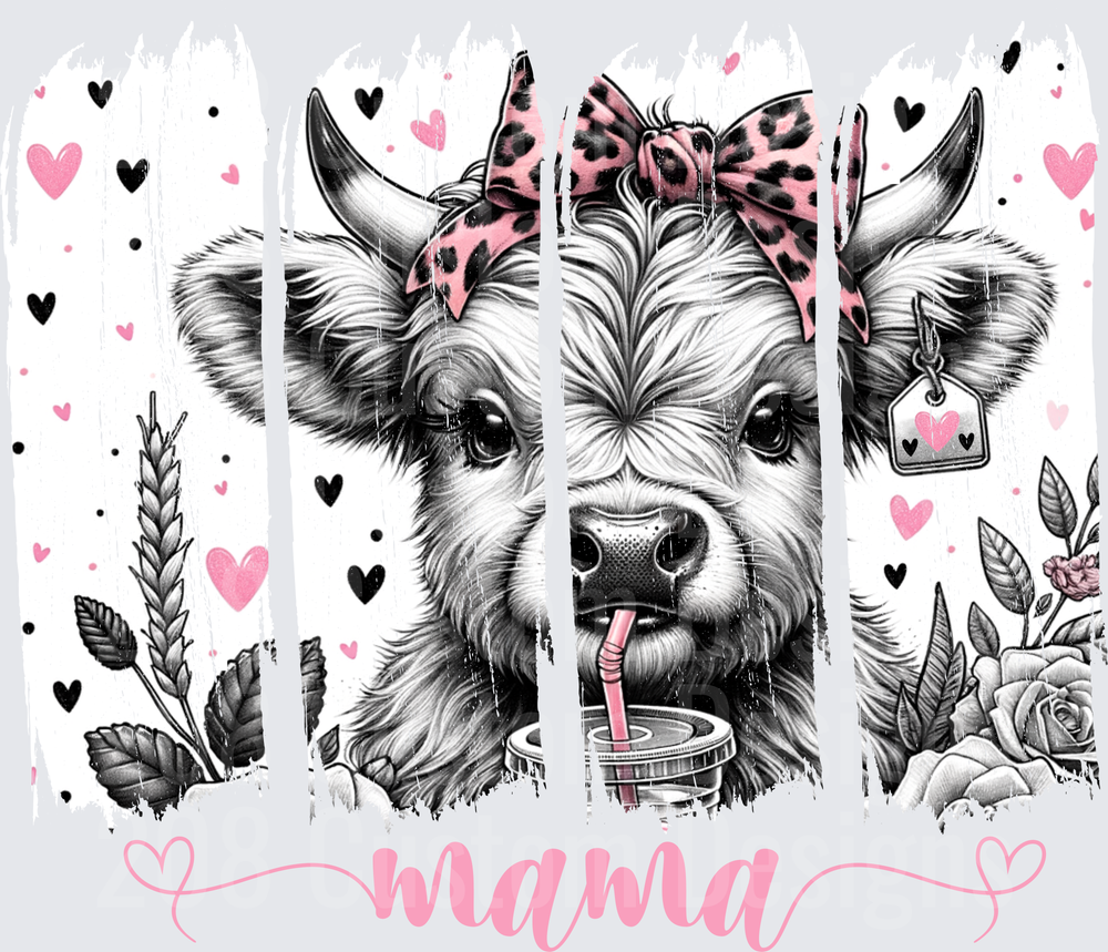 Mama Cow with Pink Leopard Bandana and Hearts Design