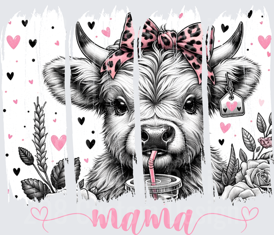 Mama Cow with Pink Leopard Bandana and Hearts Design