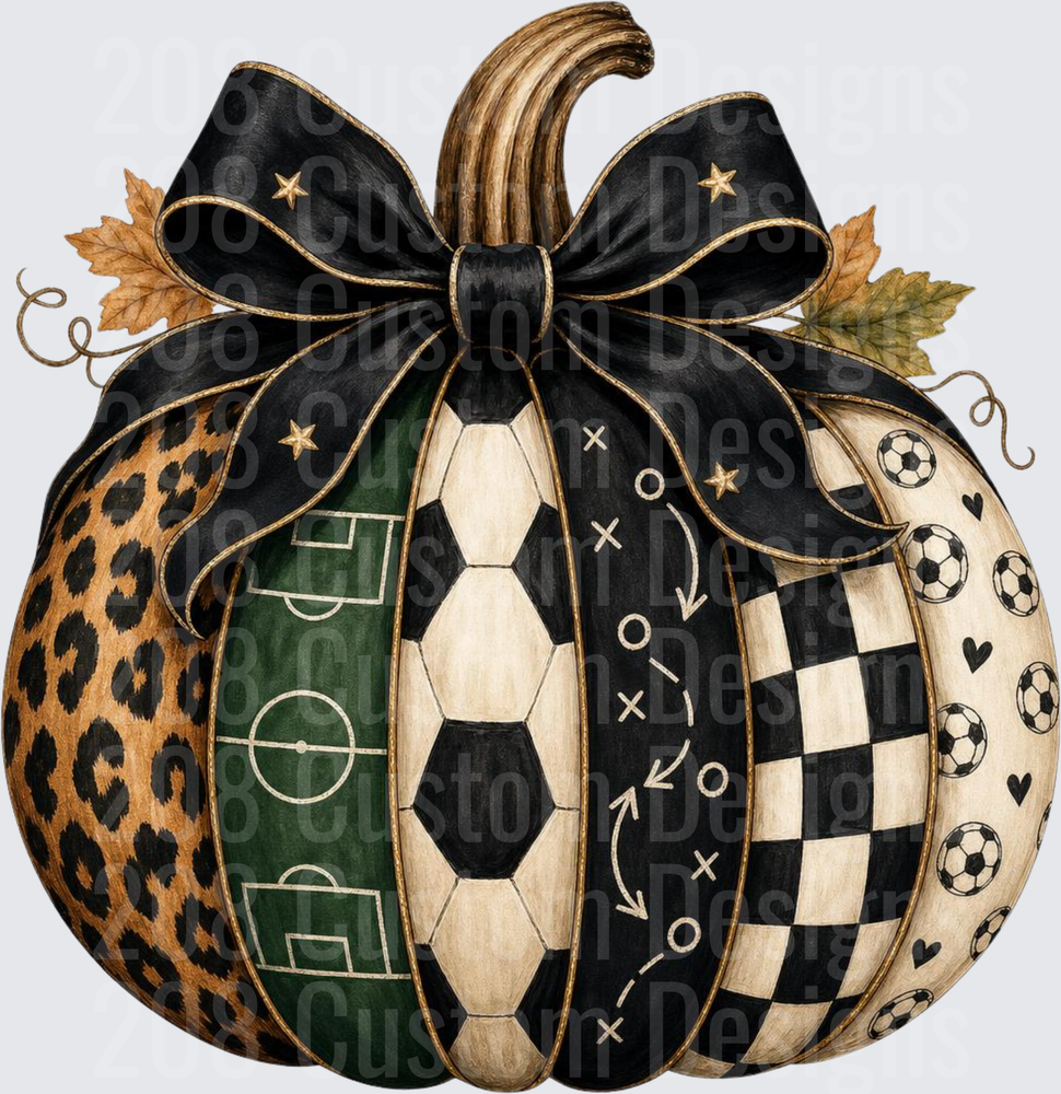Soccer Pumpkin Leopard Print Black Bow Fall Autumn