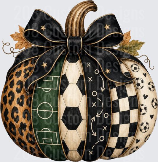Soccer Pumpkin Leopard Print Black Bow Fall Autumn