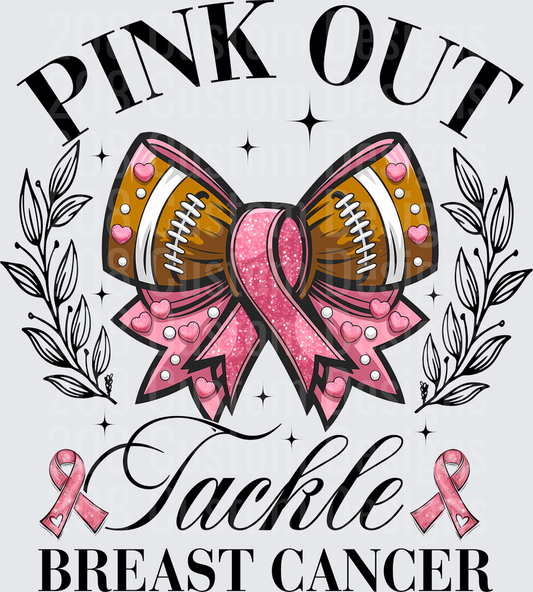 Pink Out Tackle Breast Cancer Football Bow with Hearts
