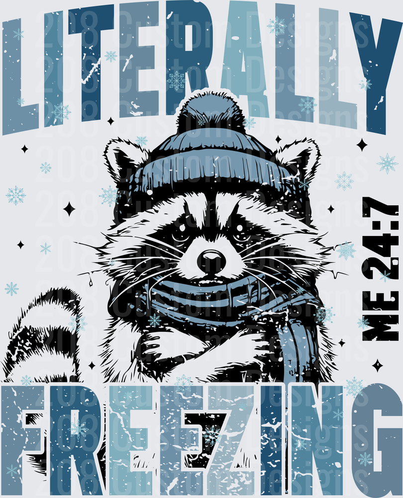 Literally Freezing Raccoon Winter Meme Design