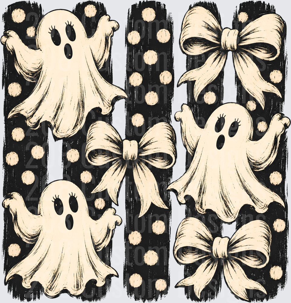 Cute Halloween Ghosts and Bows Black Polka Dot Stripes