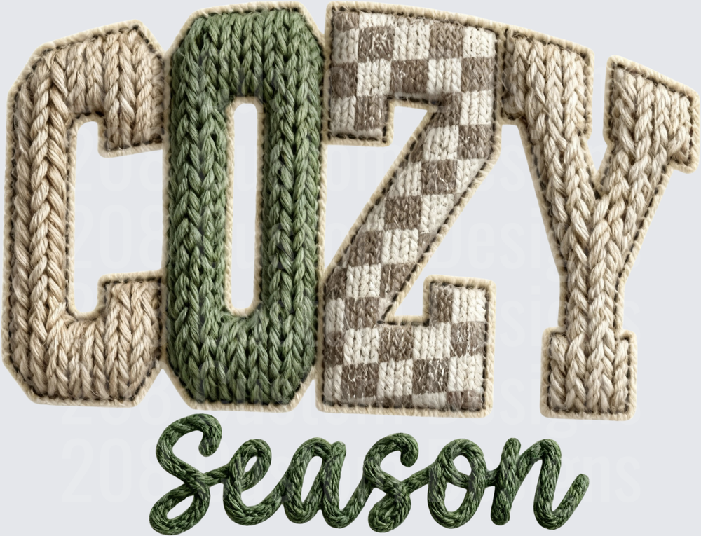COZY Season Knitted Text Design with Chunky Cable Knit Letters