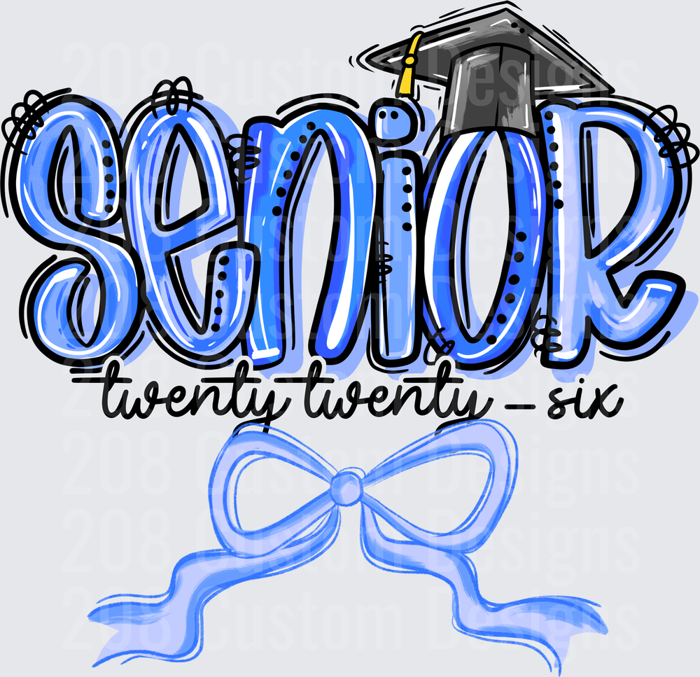 Senior Twenty Twenty-Six Blue Graduation Cap Bow Design