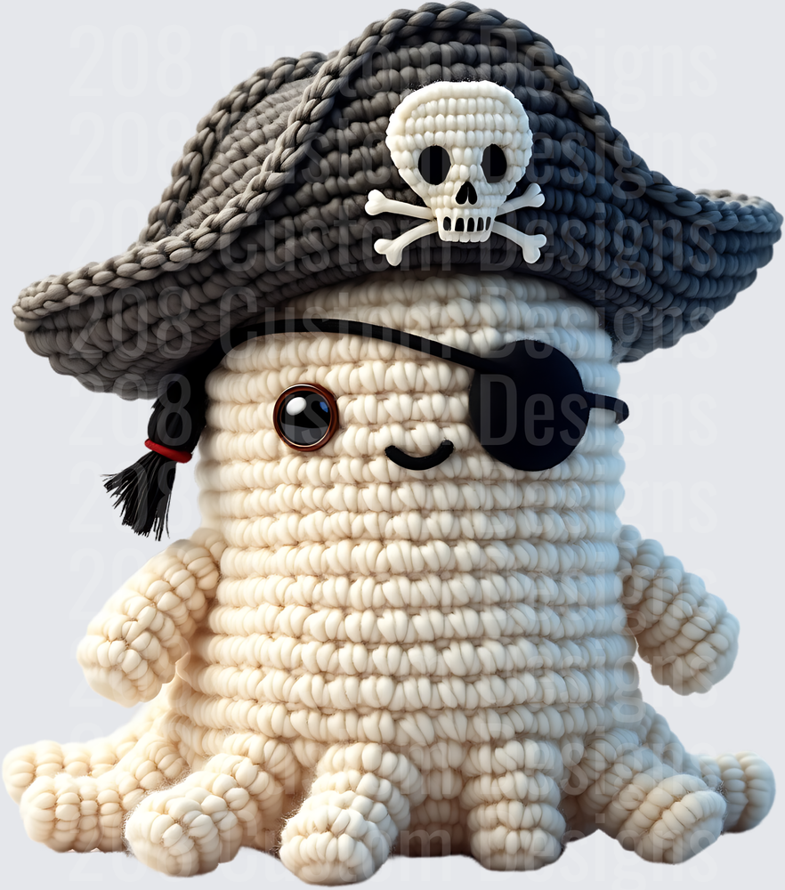 Cute Crochet Amigurumi Pirate Octopus with Skull Hat
