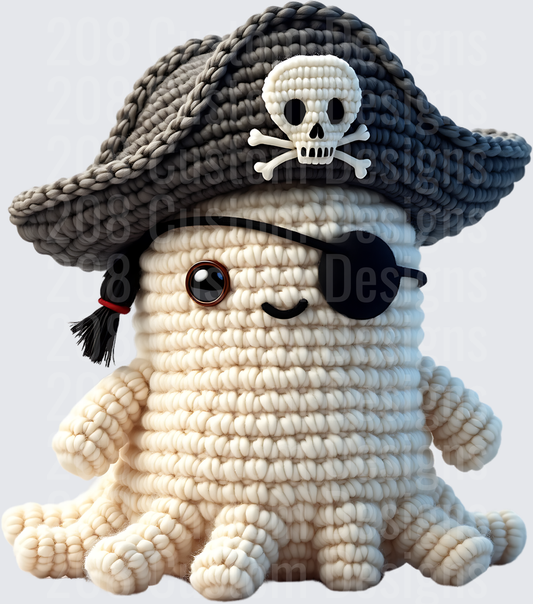 Cute Crochet Amigurumi Pirate Octopus with Skull Hat