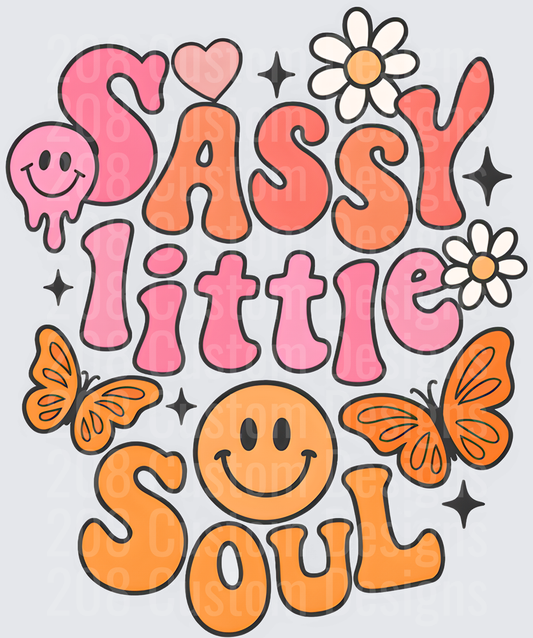 Sassy Little Soul Groovy Retro Typography with Butterflies and Daisies