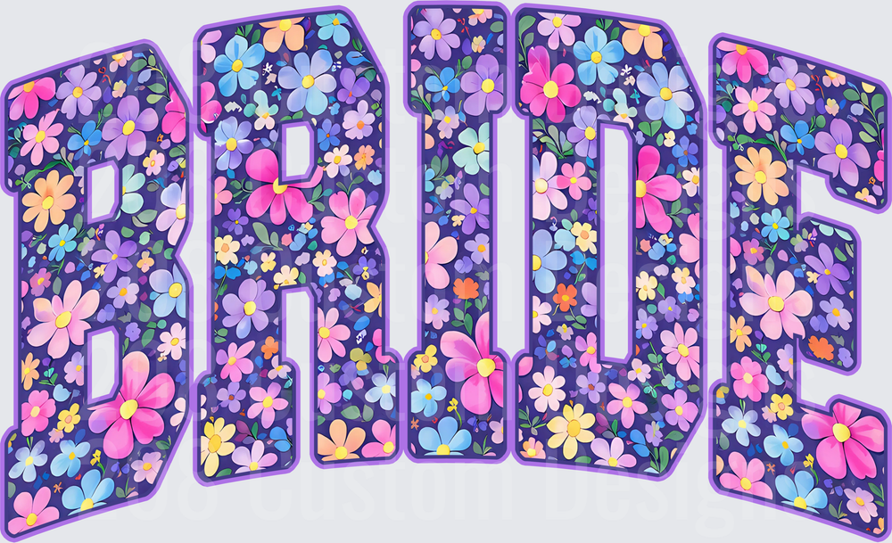 BRIDE Text with Colorful Floral Pattern Fill