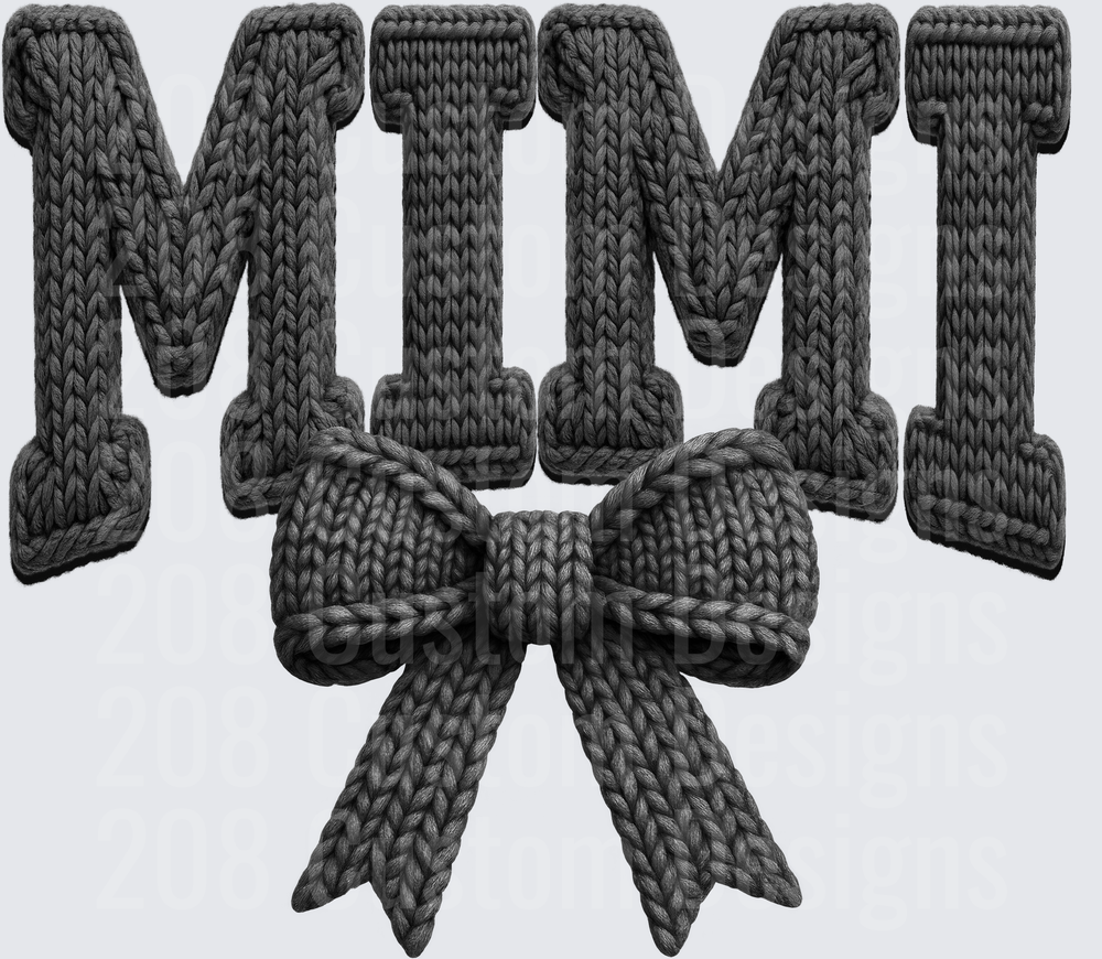 Mimi Knitted Gray Wool Letters with Bow