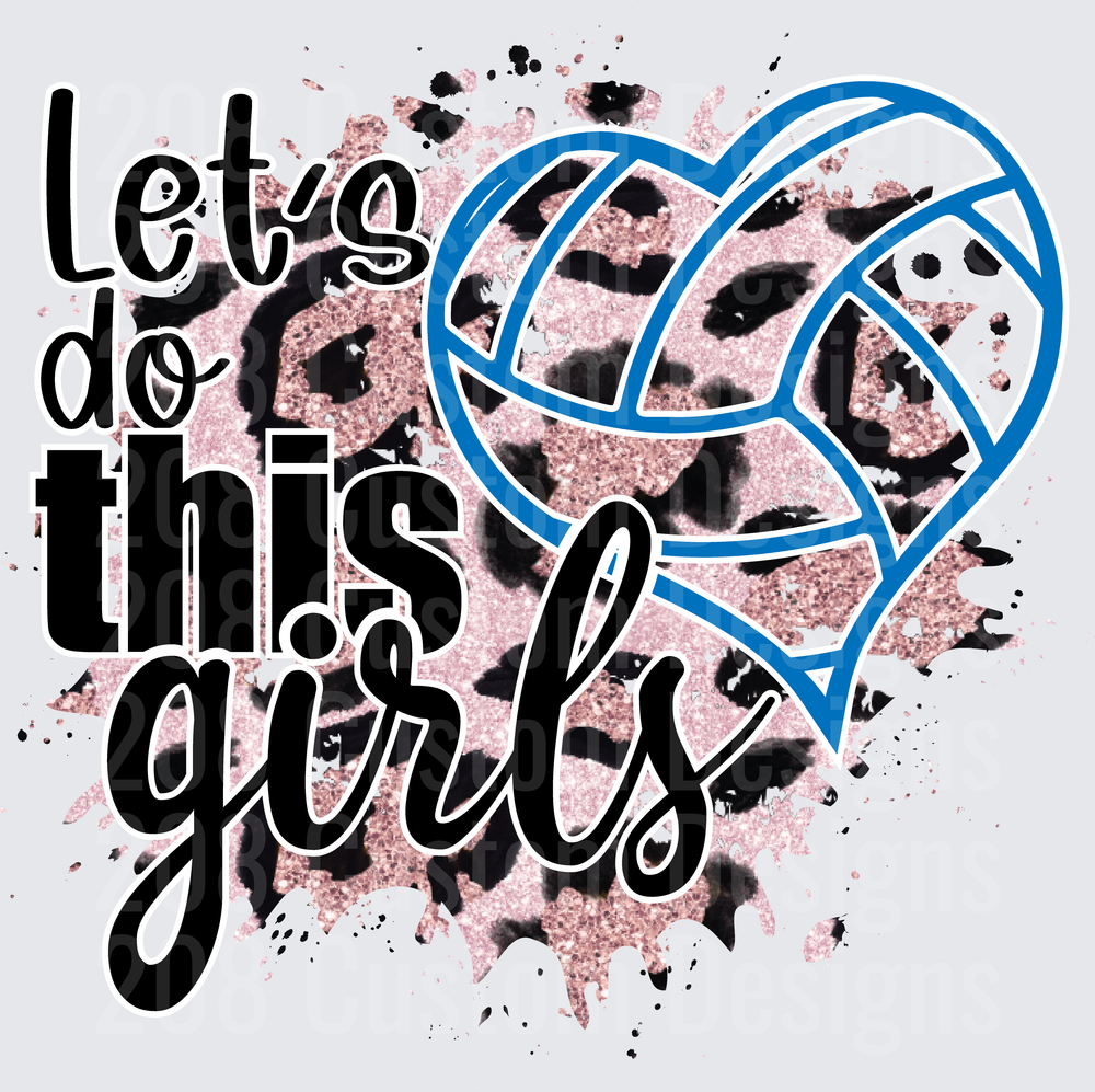 Let's Do This Girls Volleyball Heart Leopard Splatter