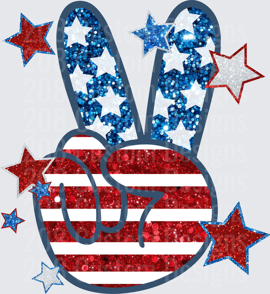 Patriotic Peace Sign with Red White Blue Glitter Stars