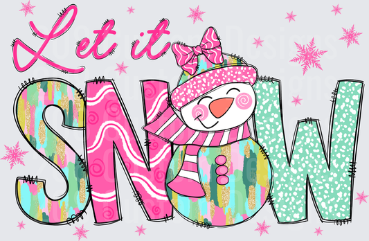 Let It Snow Christmas Snowman with Pink Bow and Scarf
