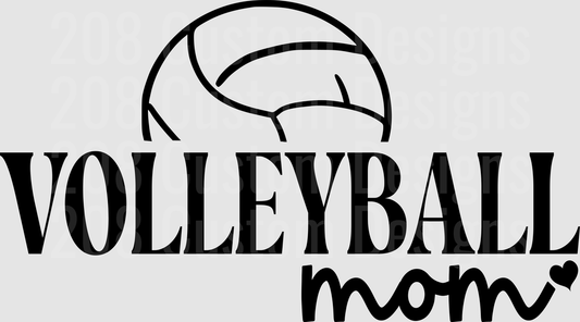 Volleyball Mom Script Heart Black Graphic Design