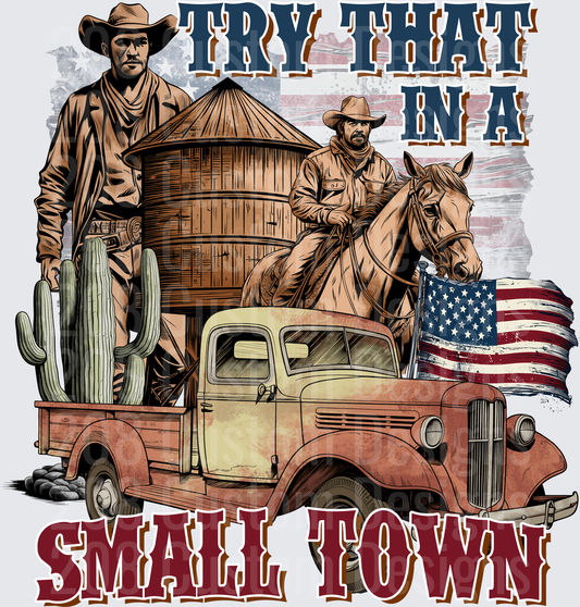 Western Cowboys Vintage Truck Cactus American Flag Small Town Design