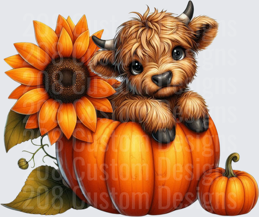 Cute Yorkshire Terrier Puppy on Pumpkin with Sunflower