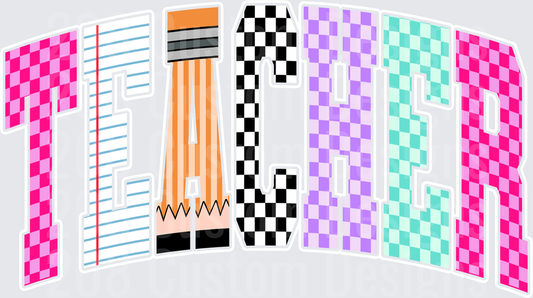 Colorful Patterned TEACHER Letters with Pencil Design