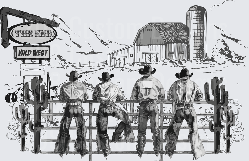 Cowboys Sitting on Fence The End Wild West Sign