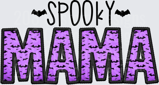 Spooky Mama Purple Bat Pattern Embroidery Style Letters