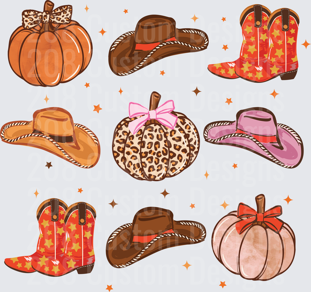 Western Cowboy Pumpkins Fall Autumn Country Pattern