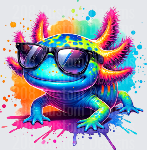 Cool Axolotl with Sunglasses Rainbow Splash Art