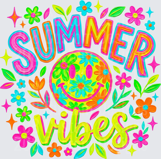 Summer Vibes Colorful Floral Typography Design