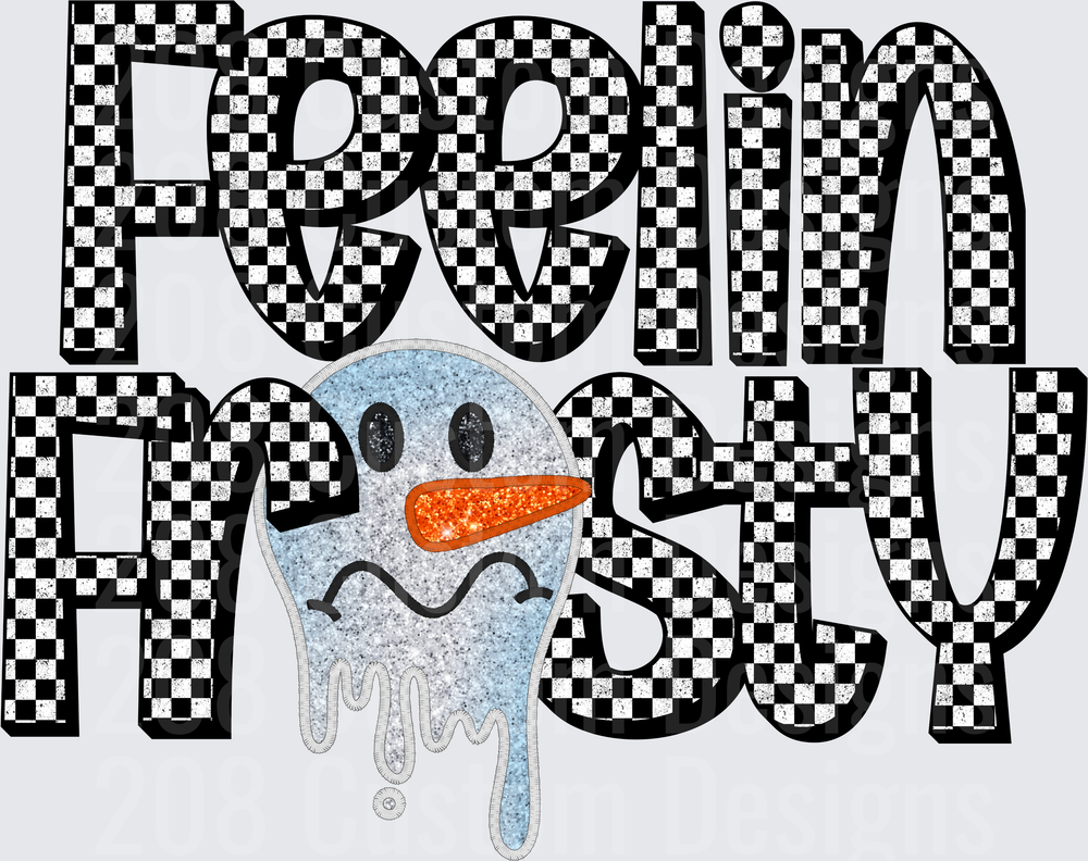I'm Frosty Melting Snowman Face with Checkered Text