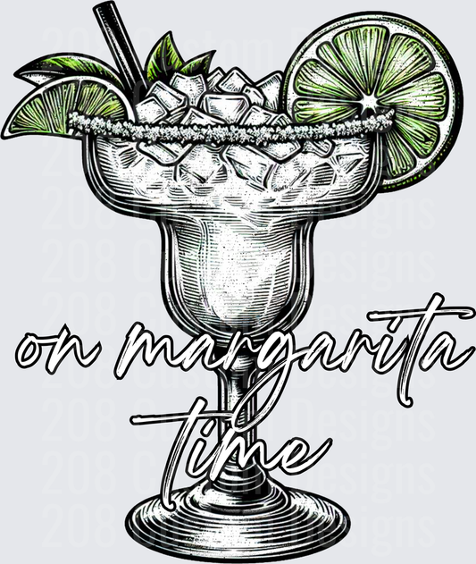 On Margarita Time Cocktail Glass with Lime Slices and Ice