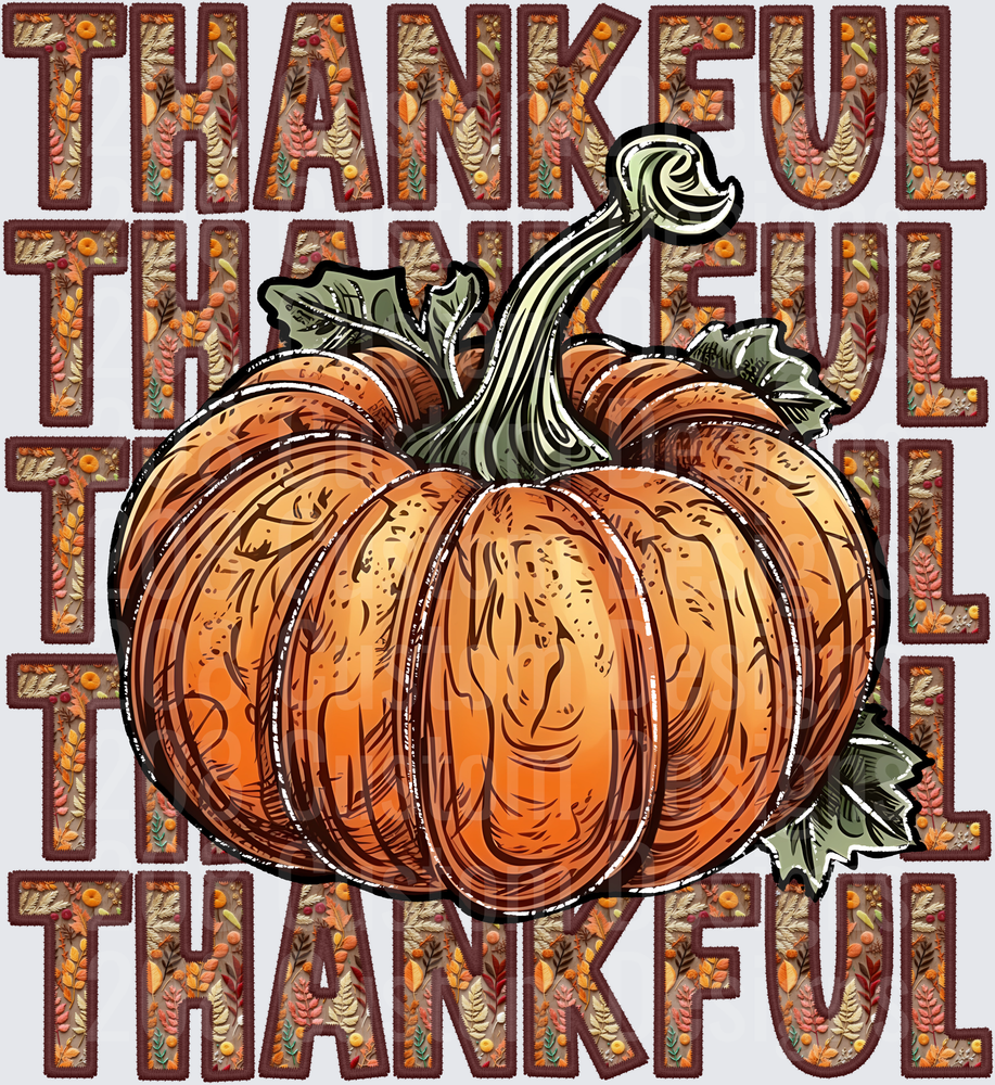 Thankful Stacked Text Autumn Leaves Pumpkin Fall